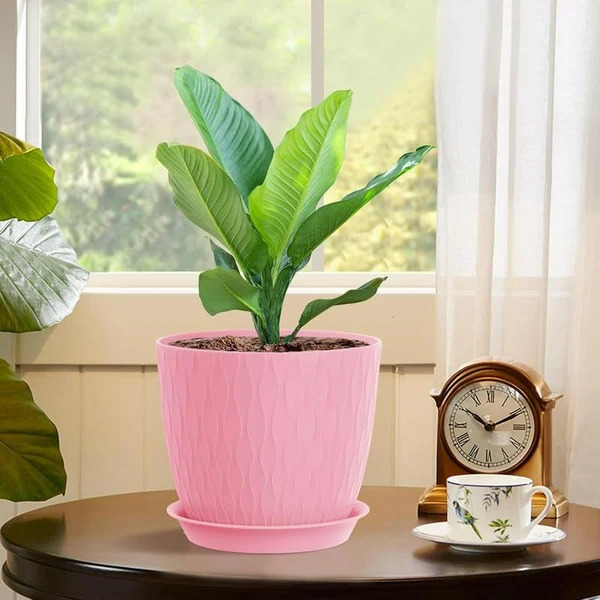 (Pack of 5) 6-Inch Unbreakable Plastic Flower Pots with Drainage & Saucers – Indoor & Outdoor Planters