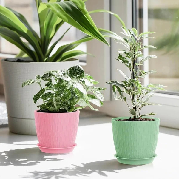 (Pack of 5) 6-Inch Unbreakable Plastic Flower Pots with Drainage & Saucers – Indoor & Outdoor Planters