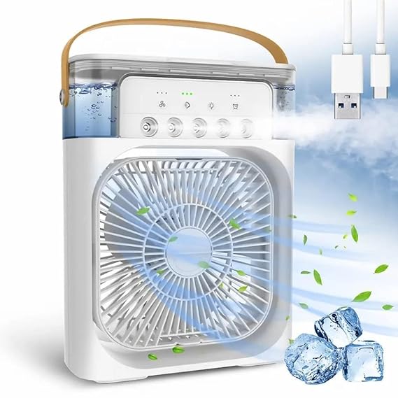 Portable Air Cooler Fan Personal, Mini Evaporative Air Conditioner with Water Spray, 7 LED Mood Light, Timer, 3 Wind Speeds for Office Bedroom