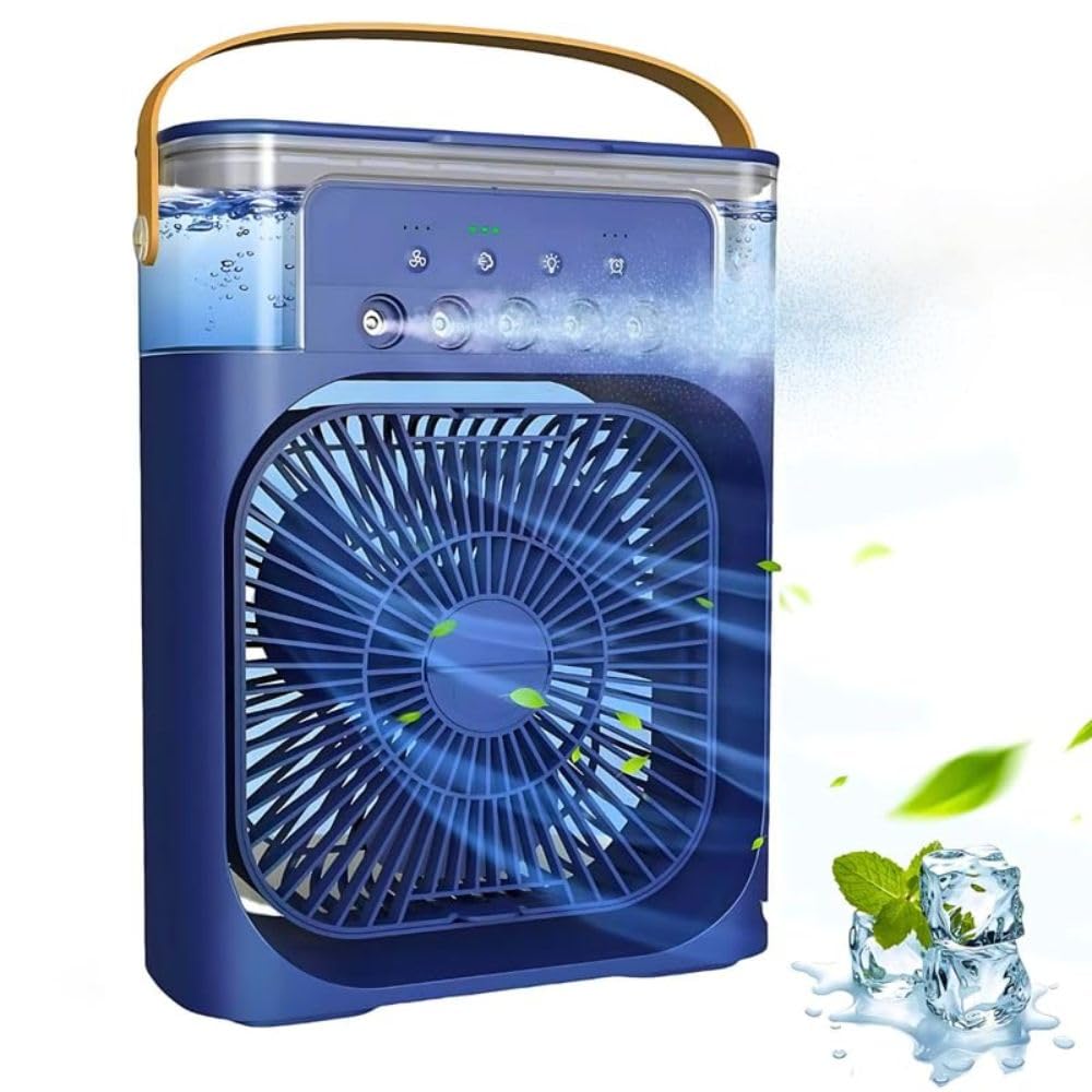 Portable Air Cooler Fan Personal, Mini Evaporative Air Conditioner with Water Spray, 7 LED Mood Light, Timer, 3 Wind Speeds for Office Bedroom